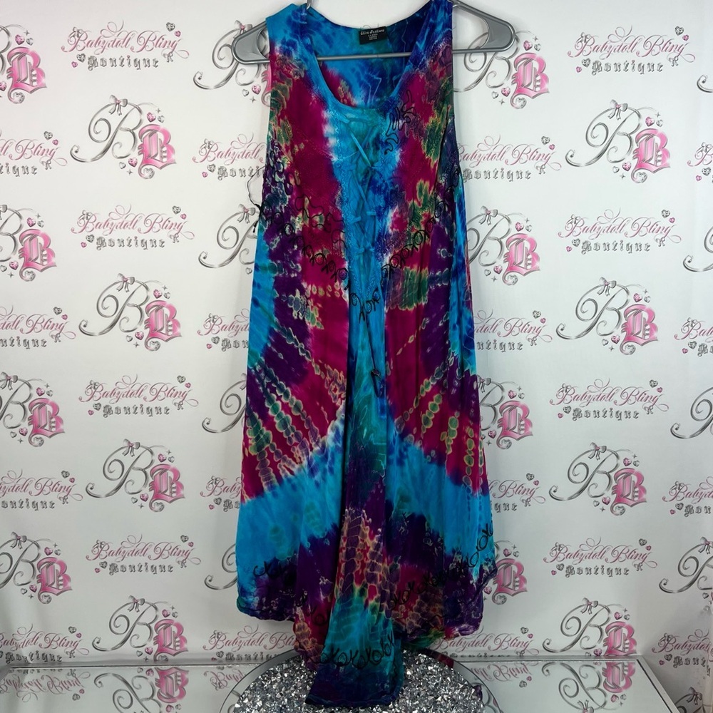 Shiva fashions dress tie dye embroidery boho Vibrant Sleeveless Maxi Dress
